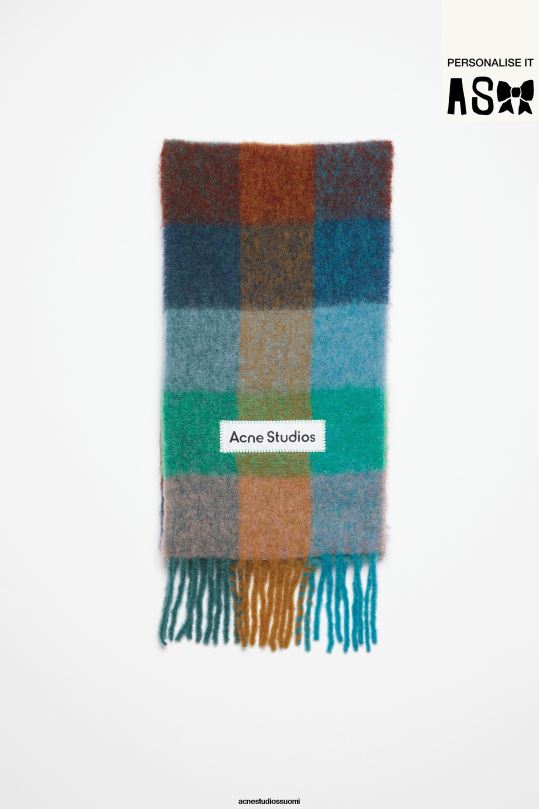 Acne Studios Lisätarvikkeet turkoosi/kameli/sininen 0VF2B542 mohair-ruutuinen huivi