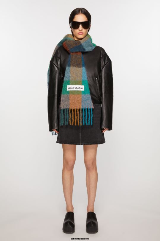 Acne Studios Lisätarvikkeet turkoosi/kameli/sininen 0VF2B542 mohair-ruutuinen huivi