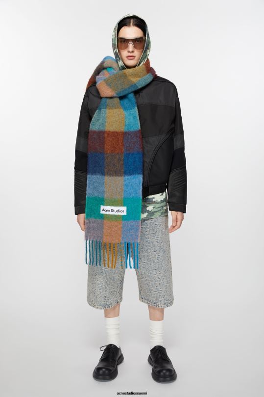 Acne Studios Lisätarvikkeet turkoosi/kameli/sininen 0VF2B542 mohair-ruutuinen huivi