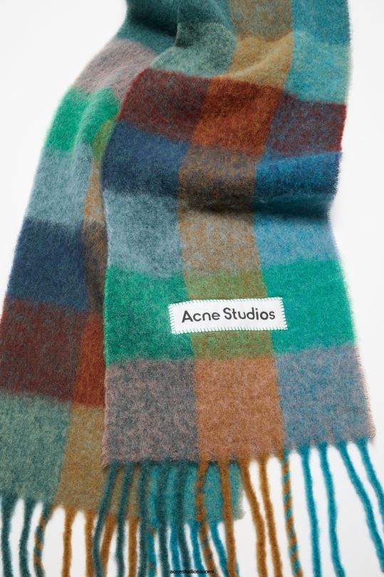 Acne Studios Lisätarvikkeet turkoosi/kameli/sininen 0VF2B542 mohair-ruutuinen huivi