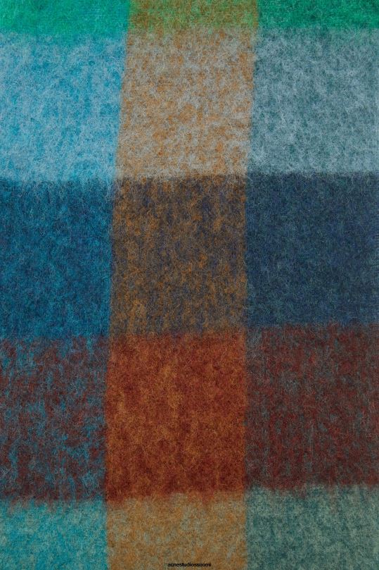 Acne Studios Lisätarvikkeet turkoosi/kameli/sininen 0VF2B542 mohair-ruutuinen huivi