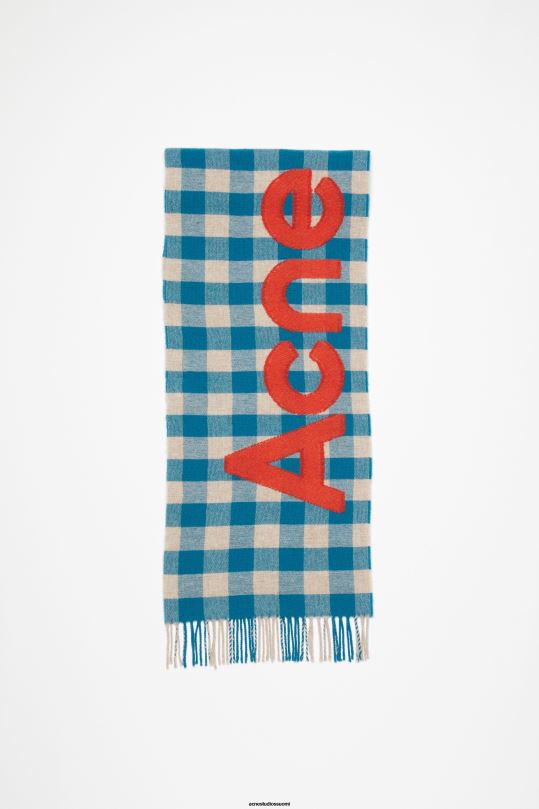 Acne Studios Lisätarvikkeet turkoosinsininen/oranssi 0VF2B541 Tarkista logohuivi