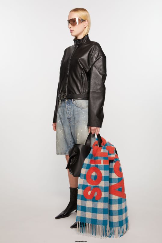 Acne Studios Lisätarvikkeet turkoosinsininen/oranssi 0VF2B541 Tarkista logohuivi