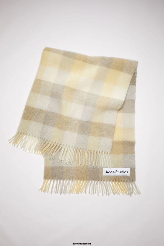 Acne Studios Lisätarvikkeet vaaleankeltainen/beige/harmaa 0VF2B872 check alpaca blend -huopahuivi
