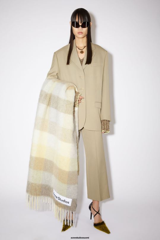 Acne Studios Lisätarvikkeet vaaleankeltainen/beige/harmaa 0VF2B872 check alpaca blend -huopahuivi