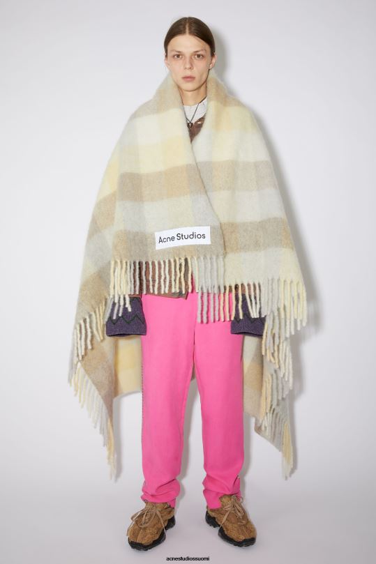 Acne Studios Lisätarvikkeet vaaleankeltainen/beige/harmaa 0VF2B872 check alpaca blend -huopahuivi