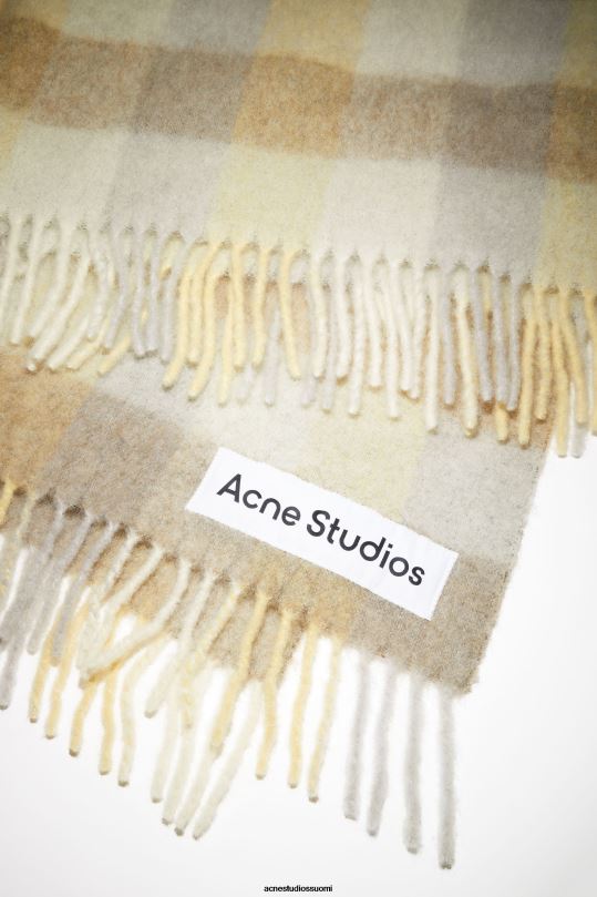 Acne Studios Lisätarvikkeet vaaleankeltainen/beige/harmaa 0VF2B872 check alpaca blend -huopahuivi