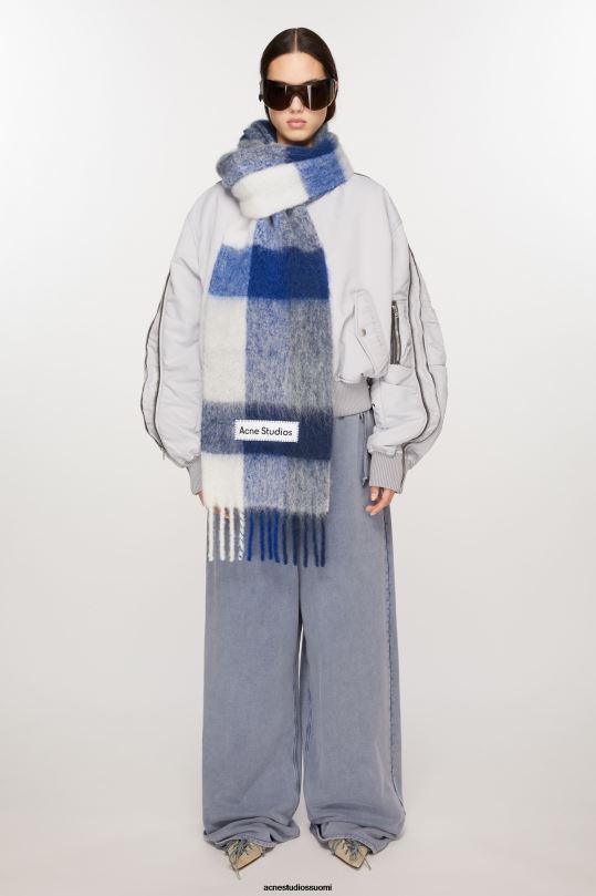 Acne Studios Lisätarvikkeet valkoinen/harmaa/kuninkaansininen 0VF2B566 mohair-ruutuinen huivi