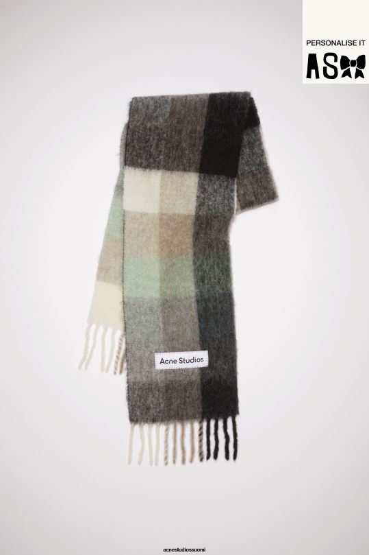 Acne Studios Lisätarvikkeet vihreä/harmaa/musta 0VF2B574 mohair-ruutuinen huivi