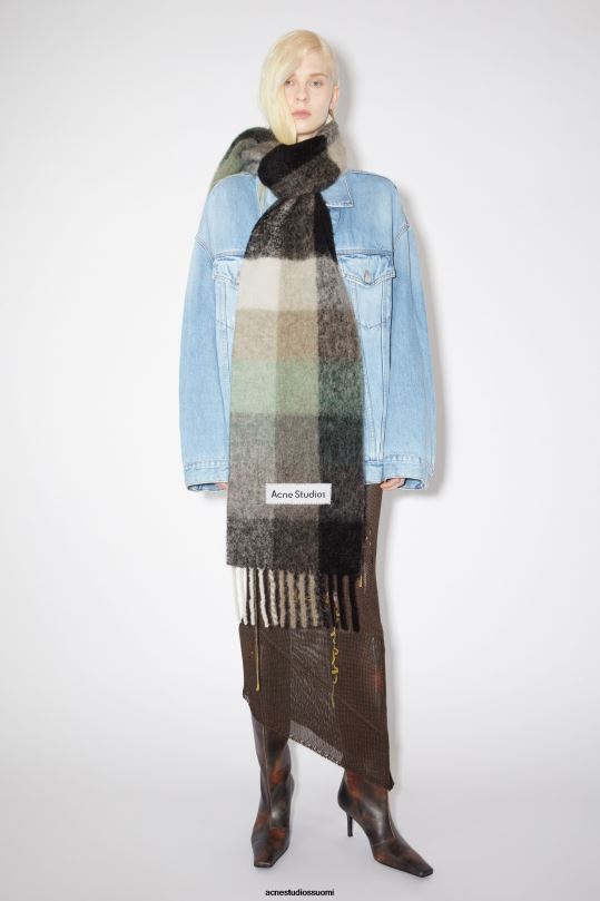 Acne Studios Lisätarvikkeet vihreä/harmaa/musta 0VF2B574 mohair-ruutuinen huivi