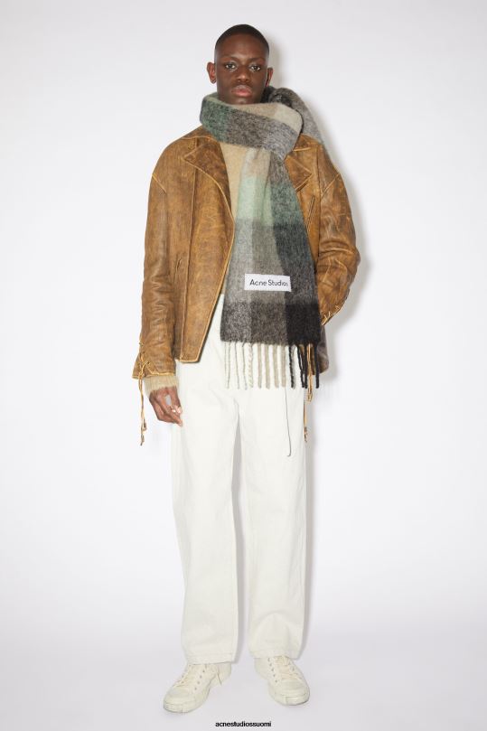 Acne Studios Lisätarvikkeet vihreä/harmaa/musta 0VF2B574 mohair-ruutuinen huivi