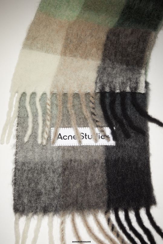 Acne Studios Lisätarvikkeet vihreä/harmaa/musta 0VF2B574 mohair-ruutuinen huivi