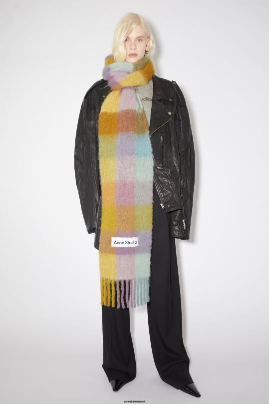 Acne Studios Lisätarvikkeet violetti/keltainen/sininen 0VF2B658 mohair-ruutuinen huivi