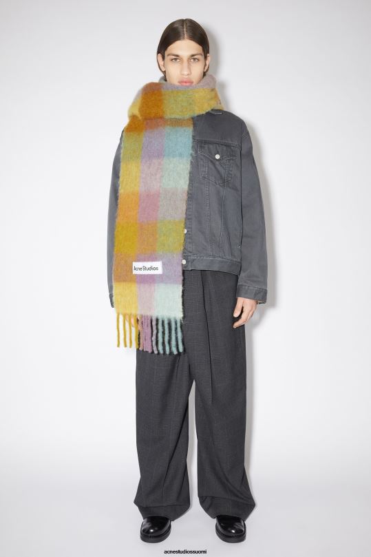 Acne Studios Lisätarvikkeet violetti/keltainen/sininen 0VF2B658 mohair-ruutuinen huivi