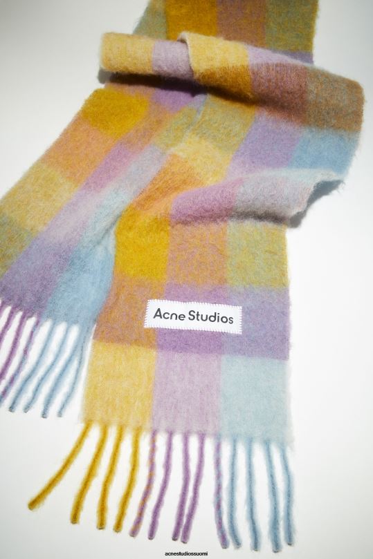 Acne Studios Lisätarvikkeet violetti/keltainen/sininen 0VF2B658 mohair-ruutuinen huivi