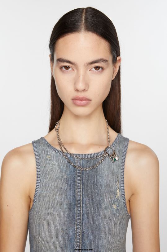 Acne Studios Lisätarvikkeet hopea/vihreä 0VF2B678 moniketjuinen kaulakoru