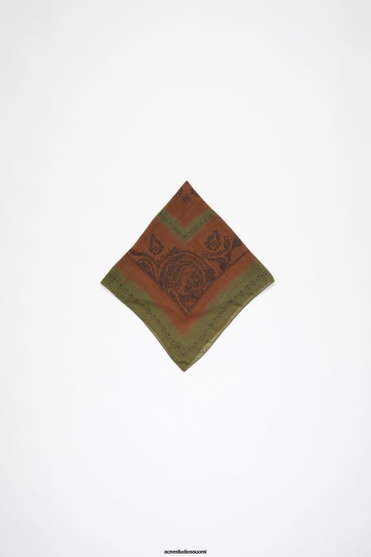 Acne Studios Lisätarvikkeet khakin vihreä/ruosteoranssi 0VF2B600 painatus vaalea villahuivi