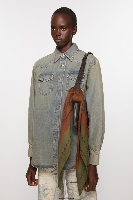 Acne Studios Lisätarvikkeet khakin vihreä/ruosteoranssi 0VF2B600 painatus vaalea villahuivi