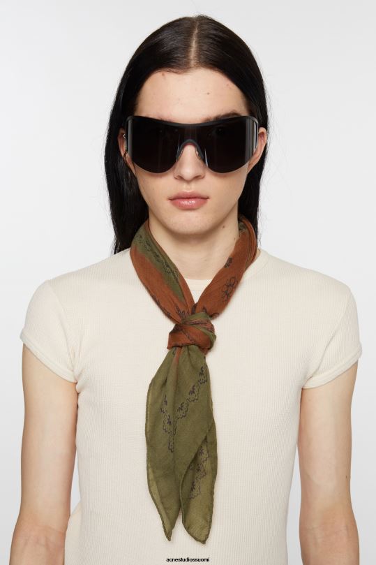 Acne Studios Lisätarvikkeet khakin vihreä/ruosteoranssi 0VF2B600 painatus vaalea villahuivi