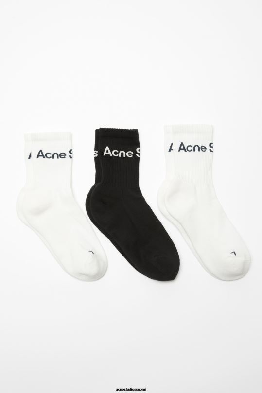 Acne Studios Lisätarvikkeet valkoinen musta 0VF2B807 puuvillaiset logosukat - 3 kpl