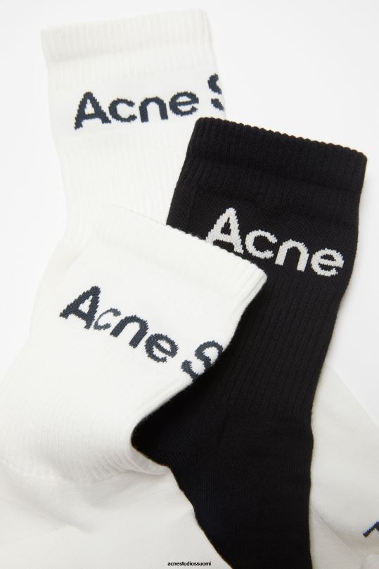 Acne Studios Lisätarvikkeet valkoinen musta 0VF2B807 puuvillaiset logosukat - 3 kpl