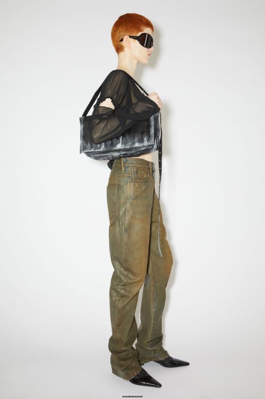 Acne Studios Lisätarvikkeet musta 0VF2B474 nahkainen olkalaukku runway show