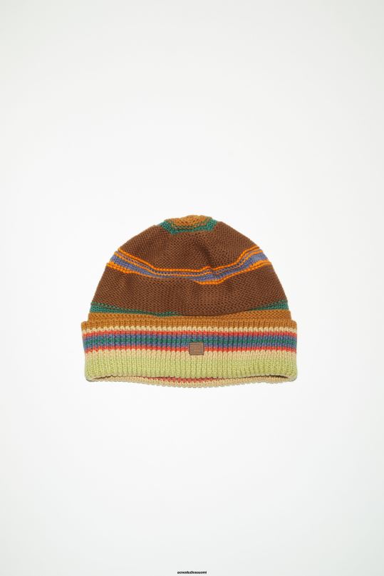 Acne Studios Lisätarvikkeet kaneliruskea/multi 0VF2B614 raidallinen neulottu pipo