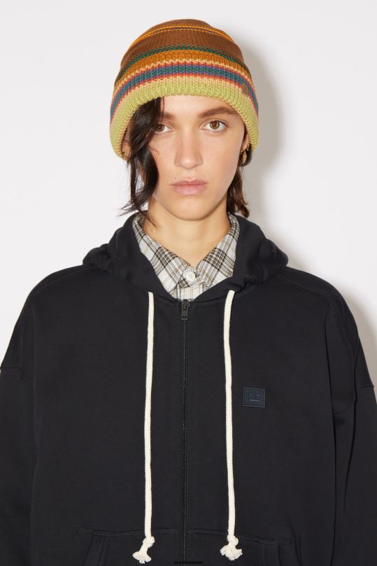 Acne Studios Lisätarvikkeet kaneliruskea/multi 0VF2B614 raidallinen neulottu pipo