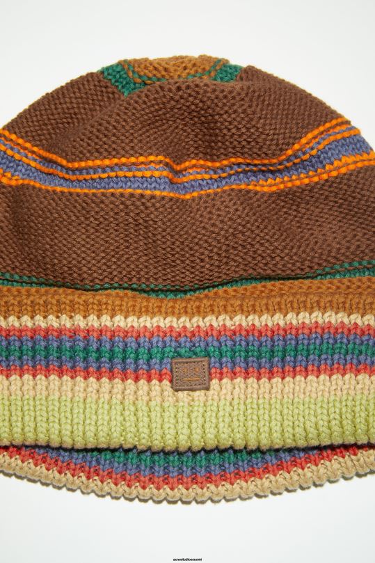 Acne Studios Lisätarvikkeet kaneliruskea/multi 0VF2B614 raidallinen neulottu pipo