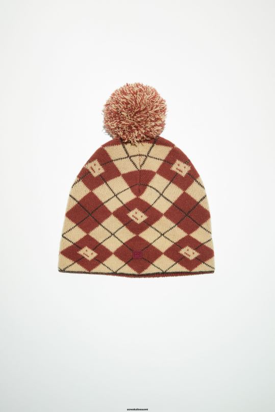 Acne Studios Lisätarvikkeet keksi beige/syvän punainen 0VF2B737 argyle jacquard pipo