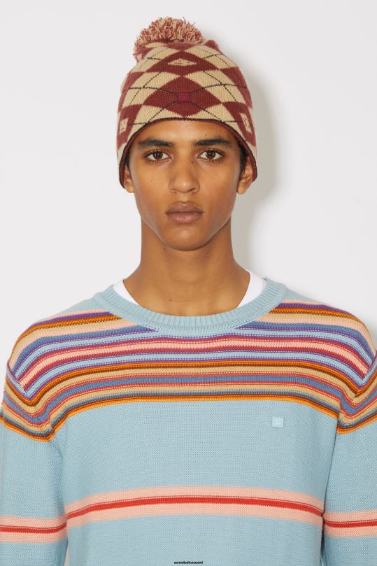 Acne Studios Lisätarvikkeet keksi beige/syvän punainen 0VF2B737 argyle jacquard pipo