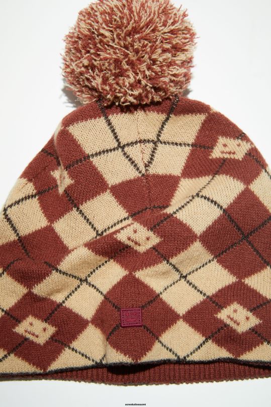 Acne Studios Lisätarvikkeet keksi beige/syvän punainen 0VF2B737 argyle jacquard pipo