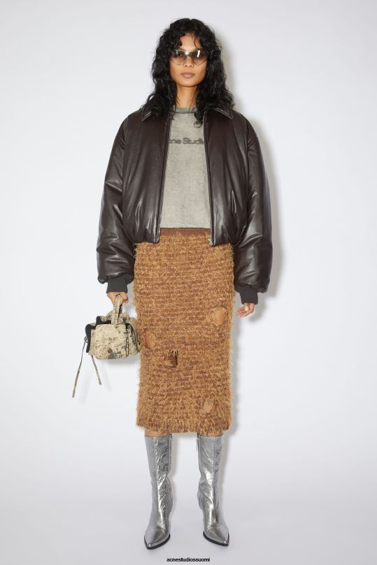 Acne Studios vaatteet kamelin ruskea 0VF2B349 villasekoite leikattu hame kiitotien show