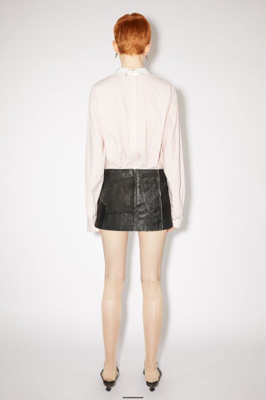 Acne Studios vaatteet musta 0VF2B344 nahka tilkkutäkki hame kiitotien show