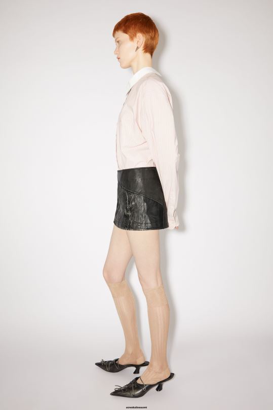 Acne Studios vaatteet musta 0VF2B344 nahka tilkkutäkki hame kiitotien show