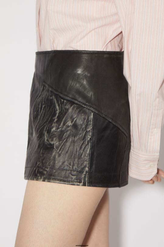 Acne Studios vaatteet musta 0VF2B344 nahka tilkkutäkki hame kiitotien show