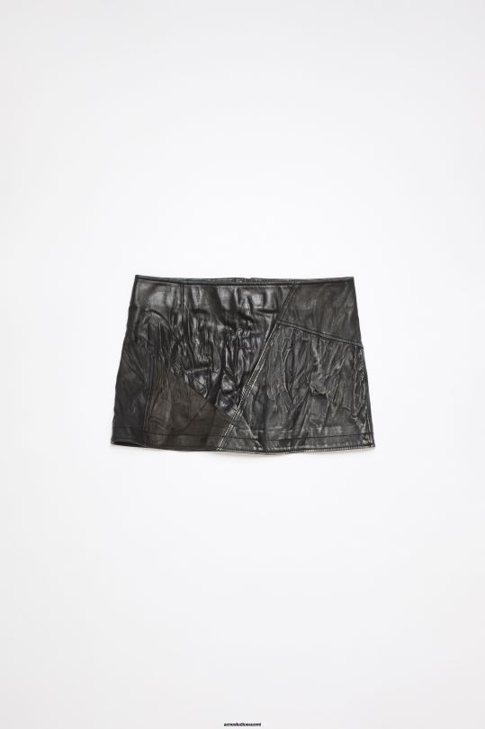 Acne Studios vaatteet musta 0VF2B344 nahka tilkkutäkki hame kiitotien show