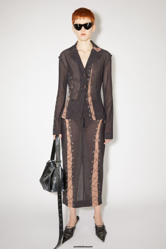 Acne Studios vaatteet tummanruskea/beige 0VF2B343 trompe l'oeil hame kiitotien show