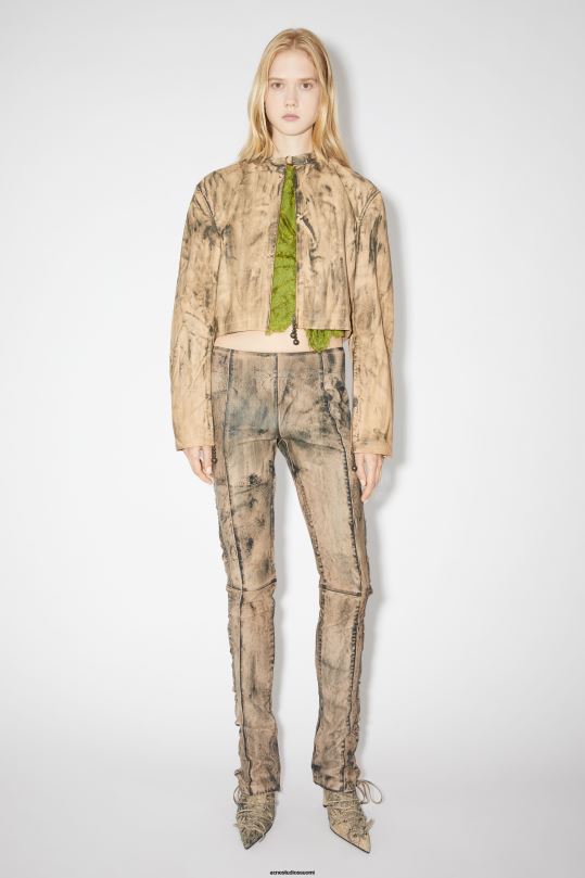 Acne Studios vaatteet beige/vihreä 0VF2B327 nahkaiset nauhahousut kiitoradaesitys