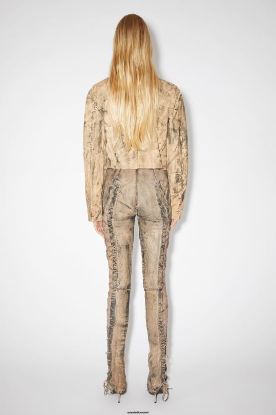 Acne Studios vaatteet beige/vihreä 0VF2B327 nahkaiset nauhahousut kiitoradaesitys
