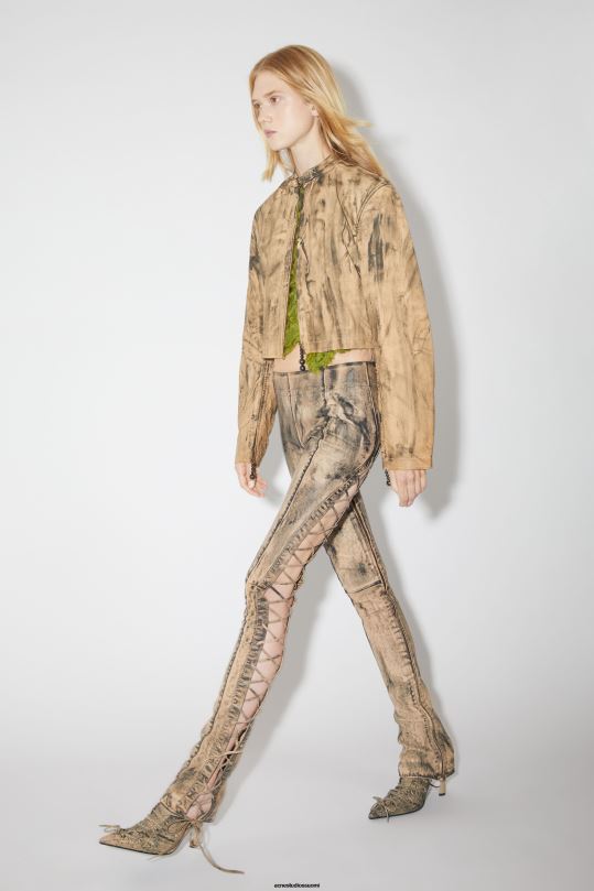 Acne Studios vaatteet beige/vihreä 0VF2B327 nahkaiset nauhahousut kiitoradaesitys
