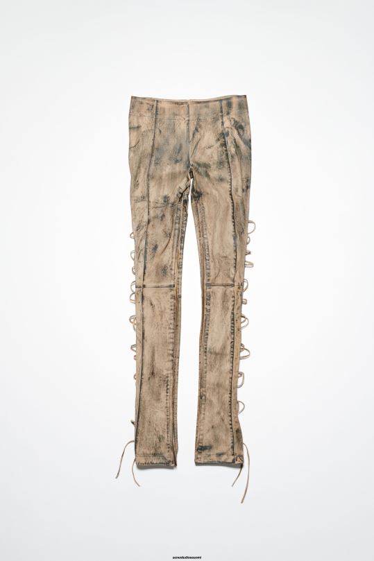 Acne Studios vaatteet beige/vihreä 0VF2B327 nahkaiset nauhahousut kiitoradaesitys