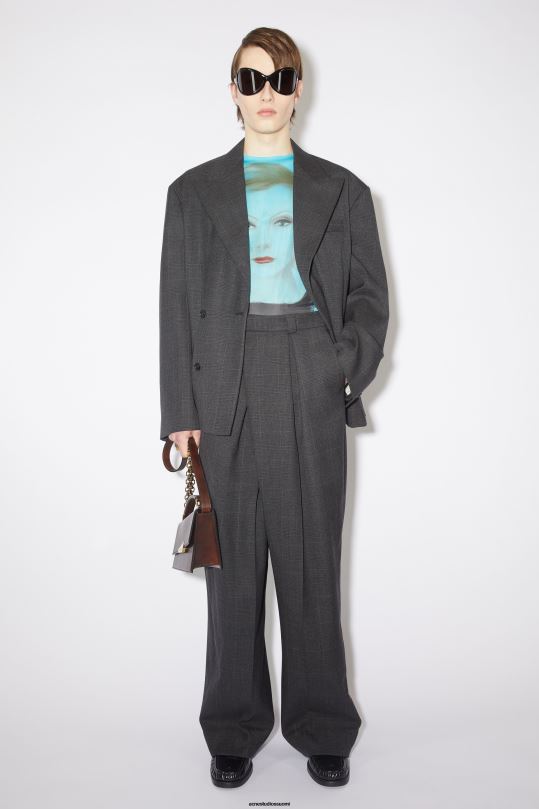 Acne Studios vaatteet harmaa/musta 0VF2B1065 räätälöidyt villasekoitetushousut