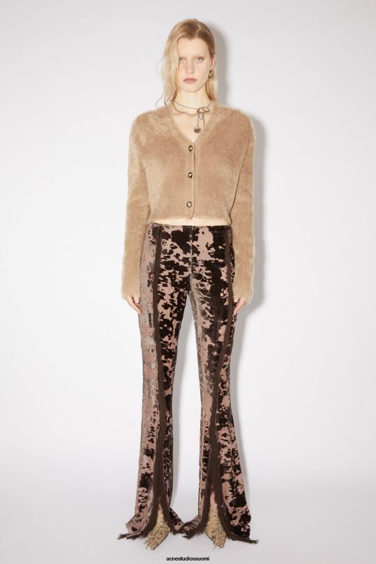 Acne Studios vaatteet suklaanruskea 0VF2B324 lehmänkuvioiset housut kiitotien esitys