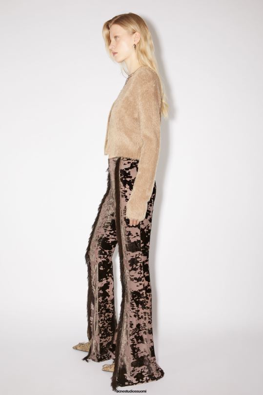 Acne Studios vaatteet suklaanruskea 0VF2B324 lehmänkuvioiset housut kiitotien esitys
