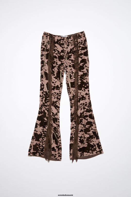 Acne Studios vaatteet suklaanruskea 0VF2B324 lehmänkuvioiset housut kiitotien esitys