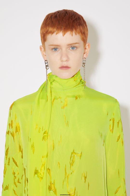 Acne Studios vaatteet limen keltainen 0VF2B282 devore drape mekko kiitotien show