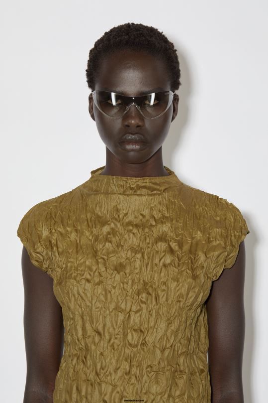 Acne Studios vaatteet merilevän vihreä 0VF2B274 ryppyinen mekko kiitotien show
