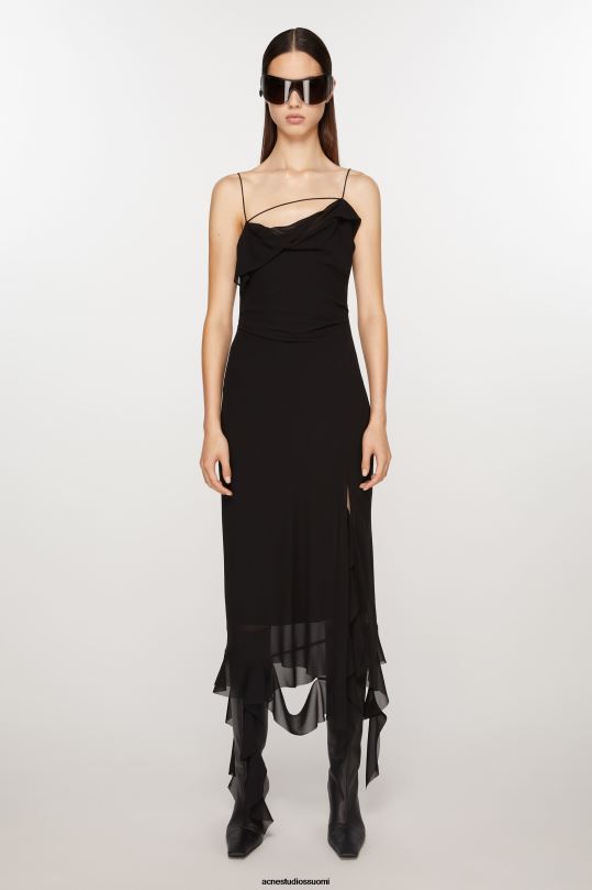 Acne Studios vaatteet musta 0VF2B258 röyhelönauhamekko