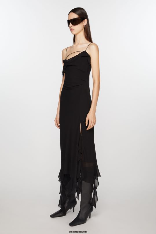 Acne Studios vaatteet musta 0VF2B258 röyhelönauhamekko